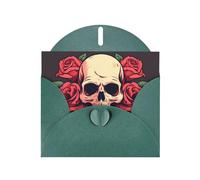 BROLEO Dark Green Greeting Card Day Of The Dead Sugar Roses Skull Prints Perfect for Valentine's Day, Wedding Anniversary & Party Invitations
