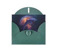 BROLEO Dark Green Greeting Card Dolphin and jellyfish encounter Prints Perfect for Valentine's Day, Wedding Anniversary & Party Invitations