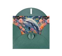 BROLEO Dark Green Greeting Card Dolphins in the sea of flowers Prints Perfect for Valentine's Day, Wedding Anniversary & Party Invitations