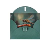 BROLEO Dark Green Greeting Card Dragonfly on a mushroom Prints Perfect for Valentine's Day, Wedding Anniversary & Party Invitations