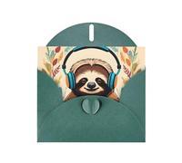 BROLEO Dark Green Greeting Card funny Cute Animal Sloth Music Picture for Christmas, Children's Birthday, Valentine's Day, and Party Invitation
