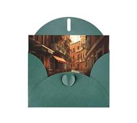 BROLEO Dark Green Greeting Card Italian Old Street Picture for Christmas, Children's Birthday, Valentine's Day, and Party Invitation