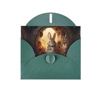 BROLEO Dark Green Greeting Card Little gray rabbit in mushrooms Prints Perfect for Valentine's Day, Wedding Anniversary & Party Invitations
