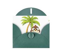 BROLEO Dark Green Greeting Card Little sparrow on the coconut tree Prints Perfect for Valentine's Day, Wedding Anniversary & Party Invitations