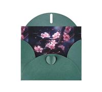 BROLEO Dark Green Greeting Card Luminous cherry blossoms Prints Perfect for Valentine's Day, Wedding Anniversary & Party Invitations