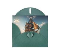 BROLEO Dark Green Greeting Card old sailing ship Picture for Christmas, Children's Birthday, Valentine's Day, and Party Invitation
