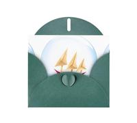 BROLEO Dark Green Greeting Card Origami boat in the crystal ball Prints Perfect for Valentine's Day, Wedding Anniversary & Party Invitations