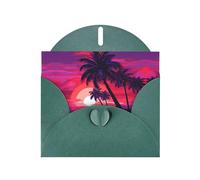 BROLEO Dark Green Greeting Card Palm Tree Purple Sunset Picture for Christmas, Children's Birthday, Valentine's Day, and Party Invitation
