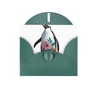 BROLEO Dark Green Greeting Card Penguin in a floral dress Prints Perfect for Valentine's Day, Wedding Anniversary & Party Invitations