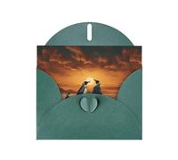 BROLEO Dark Green Greeting Card Penguin looking at the sky Prints Perfect for Valentine's Day, Wedding Anniversary & Party Invitations