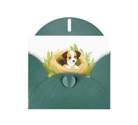 BROLEO Dark Green Greeting Card Puppy in the grass nest Prints Perfect for Valentine's Day, Wedding Anniversary & Party Invitations