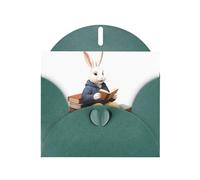 BROLEO Dark Green Greeting Card Rabbit reading a book Prints Perfect for Valentine's Day, Wedding Anniversary & Party Invitations