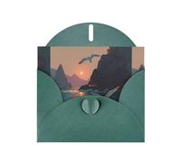 BROLEO Dark Green Greeting Card Seagulls before sunset Prints Perfect for Valentine's Day, Wedding Anniversary & Party Invitations
