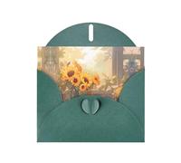 BROLEO Dark Green Greeting Card Sunflowers under the windowsill Prints Perfect for Valentine's Day, Wedding Anniversary & Party Invitations