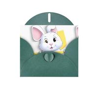 BROLEO Dark Green Greeting Card The little white rabbit on the sticky note Prints Perfect for Valentine's Day, Wedding Anniversary & Party Invitations
