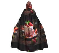BROLEO Delicious Strawberry Pudding Prints Halloween Adult Hooded Cape Cloak No Zipper, Comfortable For Costume Parties