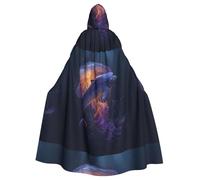 BROLEO Dolphin And Jellyfish Encounter Prints Halloween Adult Hooded Cape Cloak No Zipper, Comfortable For Costume Parties