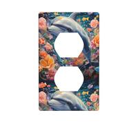 BROLEO Dolphins in The sea of Flowers Printing Double Socket Wall Panel Decorative for Residential and Commercial Areas 4.5x2.76in