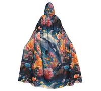 BROLEO Dolphins In The Sea Of flowers Prints Halloween Adult Hooded Cape Cloak No Zipper, Comfortable For Costume Parties