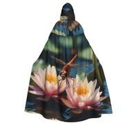 BROLEO Dragonfly And Water Lily Prints Halloween Adult Hooded Cape Cloak No Zipper, Comfortable For Costume Parties