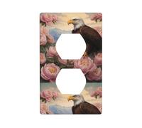 BROLEO Eagle Among The Peonies Printing Double Socket Wall Panel Decorative for Residential and Commercial Areas 4.5x2.76in