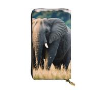 BROLEO Elephant in The Grassland Picture Leather Long Clutch Wallet for Fashionable Girls and Women - Durable, Stylish, and Functional