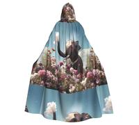 BROLEO Elephant Spraying Flowers Printing Halloween Adult Hooded Cape Men'S And Women'S Clothing Mantle Role-Playing