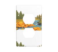 BROLEO Fallen Leaves on The Creek Printing Double Socket Wall Panel Decorative for Residential and Commercial Areas 4.5x2.76in