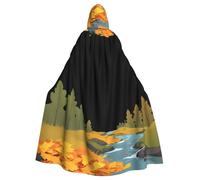 BROLEO Fallen Leaves On The Creek Prints Halloween Adult Hooded Cape Cloak No Zipper, Comfortable For Costume Parties