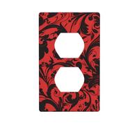 BROLEO Fashion red and Black Printing Double Socket Wall Panel Electrical Socket Cover Plate is Shatter Resistant and Durable 4.5x2.76in