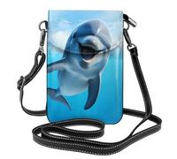 BROLEO Funny Dolphin Looking at You printing Ladies' mobile phone with leather foreskin, crossbody flip cover, small adjustable shoulder strap