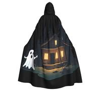 BROLEO Ghost In Front Of The Hut Printing Halloween Adult Hooded Cape Men'S And Women'S Clothing Mantle Role-Playing