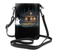 BROLEO Ghost In Front Of The Hut Printing Small Leather Women'S Crossbody Flip Phone Bag, Waterproof And Durable