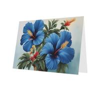 BROLEO Gray Greeting Card Blue hibiscus Picture for Christmas, Children's Birthday, Valentine's Day, and Party Invitation