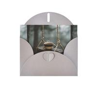 BROLEO Gray Greeting Card Coffee on the swing. Prints Perfect for Valentine's Day, Wedding Anniversary & Party Invitations