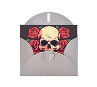 BROLEO Gray Greeting Card Day Of The Dead Sugar Roses Skull Prints Perfect for Valentine's Day, Wedding Anniversary & Party Invitations