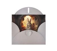 BROLEO Gray Greeting Card Little gray rabbit in mushrooms Prints Perfect for Valentine's Day, Wedding Anniversary & Party Invitations