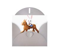BROLEO Gray Greeting Card Little rabbit on wooden horse Prints Perfect for Valentine's Day, Wedding Anniversary & Party Invitations