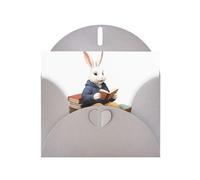 BROLEO Gray Greeting Card Rabbit reading a book Prints Perfect for Valentine's Day, Wedding Anniversary & Party Invitations