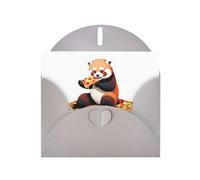 BROLEO Gray Greeting Card Red panda eating pizza Prints Perfect for Valentine's Day, Wedding Anniversary & Party Invitations