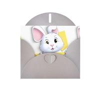 BROLEO Gray Greeting Card The little white rabbit on the sticky note Prints Perfect for Valentine's Day, Wedding Anniversary & Party Invitations