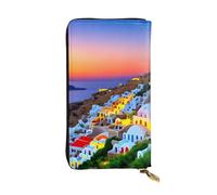 BROLEO Greece Island Sunset Landscape Picture Leather Long Clutch Wallet for Fashionable Girls and Women - Durable, Stylish, and Functional