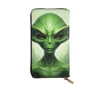 BROLEO Green Alien Picture Leather Long Clutch Wallet for Fashionable Girls and Women - Durable, Stylish, and Functional