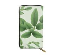 BROLEO Green Flower Herb Sage Leaves and Branches Picture Leather Long Clutch Wallet for Fashionable Girls and Women - Durable, Stylish, and Functional