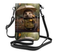 BROLEO Hedgehog Holding An Umbrella Printing Small Leather Women'S Crossbody Flip Phone Bag, Waterproof And Durable