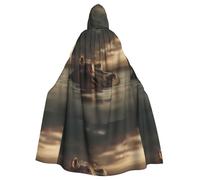 BROLEO Hippopotamus observing the shore Prints Halloween Adult Hooded Cloak for Costume Parties and Theme Events