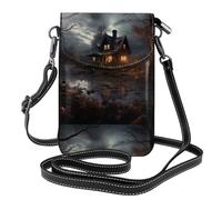 BROLEO Horror House Printing Small Leather Women'S Crossbody Flip Phone Bag, Waterproof And Durable