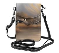 BROLEO Hunting Flying Wild Ducks printing Ladies' mobile phone with leather foreskin, crossbody flip cover, small adjustable shoulder strap