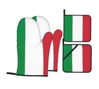 BROLEO Italian Flag Printed Kitchen Baking 4-Piece Set - Insulated Oven Mitt and Pot Holders Anti-scalding and Heat Insulation