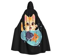 BROLEO Kitten Stealing Fish Printing Halloween Adult Hooded Cape Men'S And Women'S Clothing Mantle Role-Playing